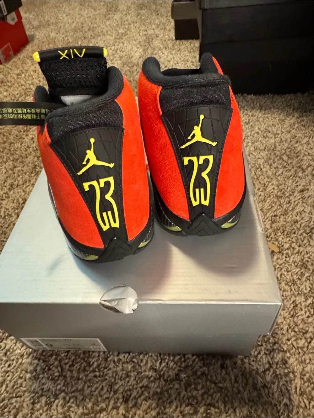 Jordan Men’s Red and Black Suede Sneakers